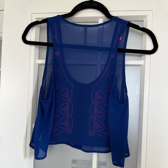 Zinga Blue and Pink Sheer Crop Top‎ Size M - Picture 4 of 5